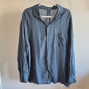 CP Shades Linen Dark Blue Button-Up